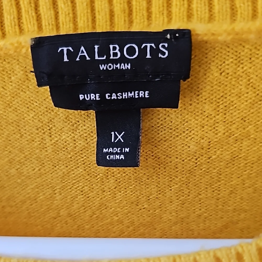 Cashmere Talbots Sunny Yellow Cable Knit Crew Neck Sweater - Picture 2 of 3